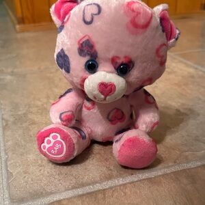Build-A-Bear Buddy 7" Tall Pink Plush Bear with Heart Print and Blue Eyes